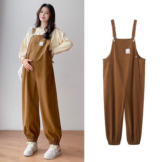 Miduli maternity pants spring and autumn style outer overalls new straight suspenders casual wide leg pants large size maternity wear spring and summer coffee color xxl size