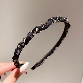 Hua she shang black hairpin hairband for women retro french face wash without teeth anti-slip headband high-end spring and summer temperament headband sparkling diamond headband - black