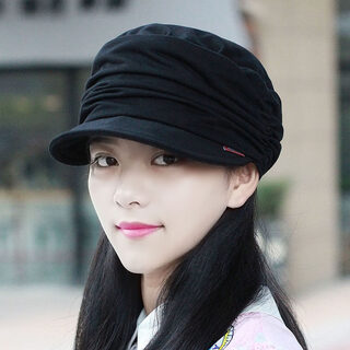 Mu youyu hat women's korean fashion spring and autumn face revealing small flat top mom hat sun hat big head circumference fashionable shopping cloth hat c-15 black elastic one size