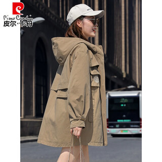 Pierre cardin windbreaker women's mid-length 2025 spring and autumn new korean version loose small high-end fashion workwear short coat trendy khaki m