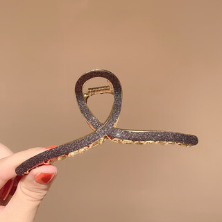 Bary reef's new internet celebrity shark clip frosted texture metal gripper hairpin hairpin back of the head textured hairpin for female adults black shiny gripper clip (11cm)