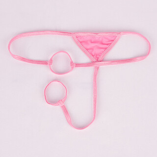 Men's sexy thong men's ice silk double circle underwear sexy open crotch temptation t pants men's pink one size