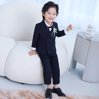 萝卜呗呗 新款儿童西装套装男童西服小童礼服主持人服装男演出服花童钢琴表演服演奏服男孩小孩正装演讲服 （加绒）外套+马甲+裤子+衬衫+领结+胸花 90cm建议体重22-30斤