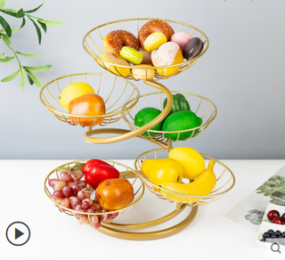 Fantasy nordic ins fruit basket creative modern living room coffee shop with personalized ornaments multi-layer double-layer fruit basket champagne gold five-layer iron basket