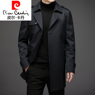 皮尔卡丹（pierre cardin）英伦风风衣男中长款秋冬季加厚羽绒内胆商务休闲翻领保暖大码外套 藏青色 XL 180