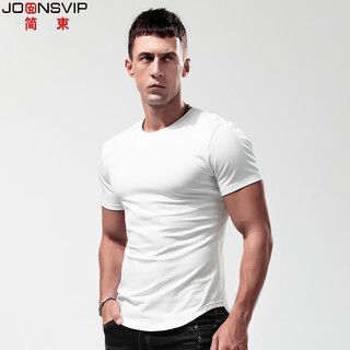 Joonsvip short-sleeved t-shirt men's solid color cotton round neck slim tight bottoming shirt men's summer elastic sports half-sleeved t-shirt top white xl (130-145jin jin is equal to 0.5kg about slim fit)