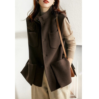 Modx hong kong women's clothing export single cut label french double-sided woolen waistcoat jacket women's sleeveless woolen thick top brown color (small quantity in stock) xl recommended 115-135jin jin equals 0.5 kg