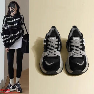 New balance sports shoes women's 2025 new casual forrest gump shoes women's shoes autumn and winter super hot black shoes versatile dad shoes black autumn and winter plus velvet style 38 (240mm)