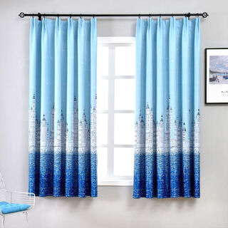 Jiazhilu curtain finished product is simple and modern small short curtain bay window living room bedroom full blackout curtain fabric 2023 new sunshade castle-sky blue 3.0 meters wide * 2.0 meters high one piece perforated style