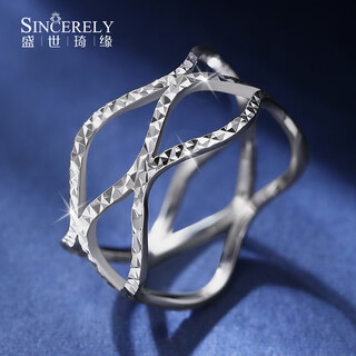 Shengshi qiyuan (shengshiqiyuan) platinum ring for women pt950 platinum ring hollow ring fashion platinum ring tail ring hand jewelry gift platinum wave ring no. 11 2.7-2.9 grams