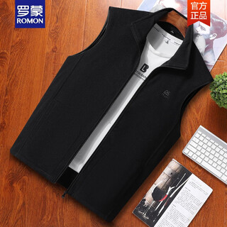 Romon polar fleece spring and autumn vest jacket new men's stand collar sleeveless sweatshirt embroidered fashion sportswear top nh-2199 black xl120-135jin jin is equal to 0.5 kg