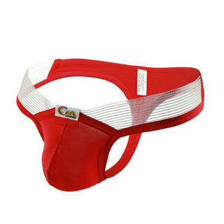 Roselex private delivery men's sexy underwear sexy rubber belt ice silk thong u convex bag red m (70-78cm)
