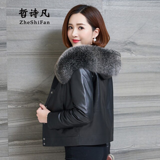 Zhe shifan 2025 winter new style fox fur collar fur jacket haining leather jacket sheepskin jacket genuine leather down jacket women's short black m 100jin jin equals 0.5kg --114jin jin equals 0.5kg