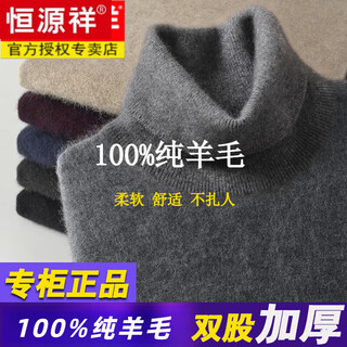 Hengyuanxiang 100% pure wool fleece men's turtleneck sweater autumn and winter new thickened warm sweater bottoming shirt for men gray 605 turtleneck - pure new 100% high-end xl 175 - selected fine wool