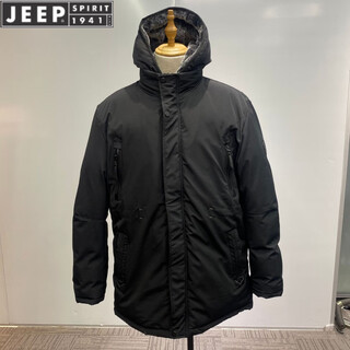 Jeep spirit2025 new winter outdoor cotton coat, versatile and detachable, men's mid-length thickened warm and waterproof parka cotton coat 9926 black 58