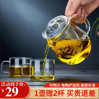 Xuanshitang teapot glass high temperature resistant teapot glass tea set set filtered tea separation cup kettle flower teapot home penguin teapot 650ml (with 2 cups)
