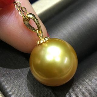 Mohs deep gold south sea gold bead pendant everyday versatile round seawater pearl pendant 18k gold necklace south sea gold bead pendant 13-14mm
