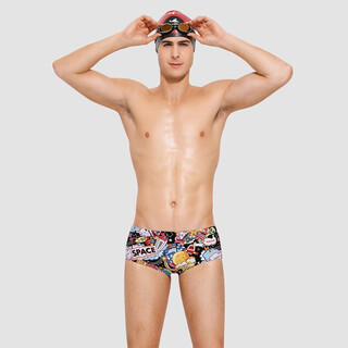 英发游泳衣男士成人三角游泳裤大童泳裤学生学游泳比赛竞赛专业 印花游泳裤 花色 L