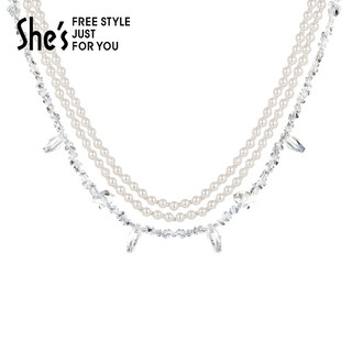 She s qianzi ice and snow secret light luxury crafts pearl necklace crystal multi-layered necklace clavicle chain birthday gift silver h0