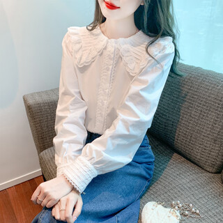 Ye zifeng (yezifeng) long-sleeved shirt women's 2025 spring new korean style doll collar ruffled shirt sweet women's top small shirt white s