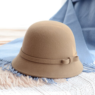 Somubay fisherman hat women's korean woolen top hat spring, autumn and winter european and american retro bow dome jazz basin hat trendy dym-1714 camel adjustable