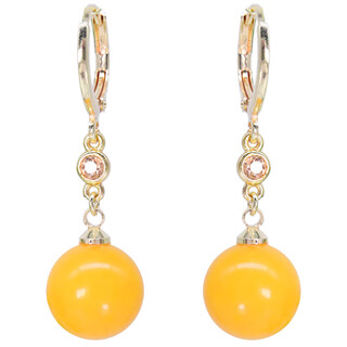 Yadige natural beeswax earrings chicken oil yellow amber round bead earrings 14k gold-filled women's simple fashionable face-shaping earrings