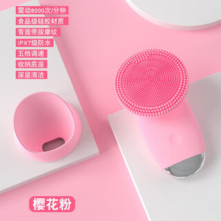新款跨境超声波震动按摩电动洗脸器硅胶面部多功能清洁毛孔洁面仪 樱花粉