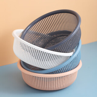 Worthbuy drain basket plastic hollow kitchen household vegetable basket vegetable basket fruit basket drain screen blue three-piece set