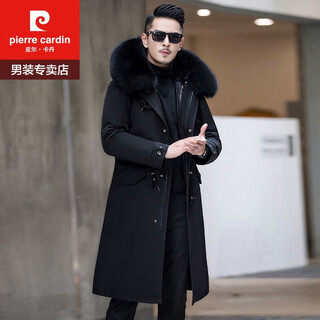 Pierre cardin winter parka men's rex rabbit fur liner 2025 new haining long fur coat detachable fox fur collar over the knee + black men's 3xl fur sleeves