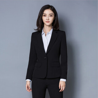 瑧鸟 春秋款职业小西装外套女士修身大学生面试正装工作服上衣单件683 黑色-西服单件 M （建议88-98斤）