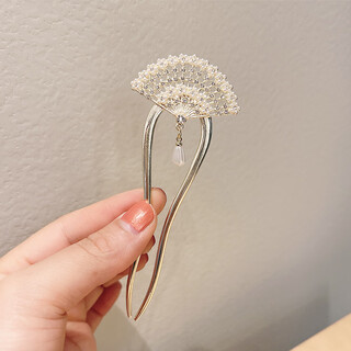 Early period u-shaped hairpin, simple modern pearl metal fan-shaped tassel hairpin, daily ball head hairpin, fan-shaped hairpin