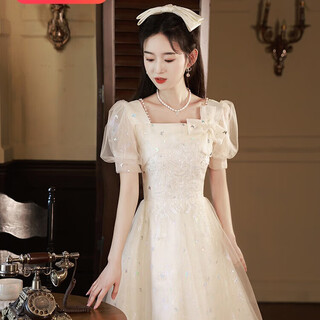 Li baixin champagne color evening dress for women 2025 new light luxury niche high-end high-end dress gauze skirt graduation adult ceremony champagne color l recommended 100-110jin jin equals 0.5 kg