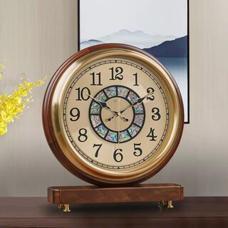 Zhizhen high-end atmospheric solid wood new chinese style brass clock table clock living room home desktop old-fashioned beautiful light luxury radio table clock 298 solid wood + brass shell clock - brand movement