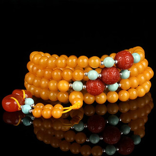 Zhenghe jewelry amber beeswax full wax diy fashion 108 buddha beads bracelet with southern red turquoise