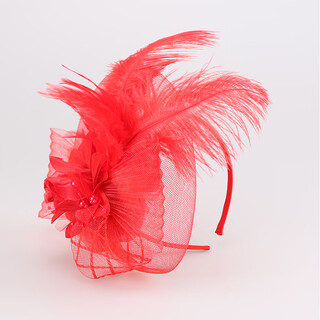 Ee summer new style european and american fashion mesh feather headbands and flower top hats prom and banquet t-taiwan trendy products red no limit on head size