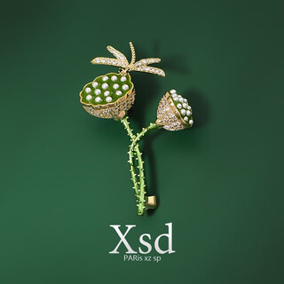 Quamer gold store model dragonfly lotus brooch, high-end women's chinese style exquisite corsage design, niche and versatile, green