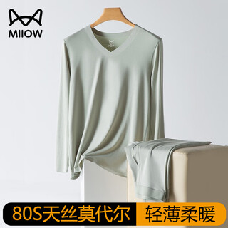 Catman modal seamless thermal underwear set men's autumn clothes and autumn pants v-neck high elastic thin bottoming shirt slim-fitting autumn and winter v-neck - gray green 2xl 180 reference weight 140-160jin jin is equal to 0.5 kg
