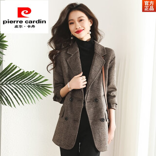 Pierre cardin houndstooth plaid blazer women's 2025 new spring and autumn aura strong casual suit small fragrance style woolen women's clothing houndstooth m recommendation 100-120 jin jin equals about 0.5 kg