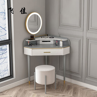 Corner dressing table light luxury internet celebrity style bedroom mini dressing table small apartment corner dressing table triangle dressing table + led mirror (free round stool) 0.6 meters