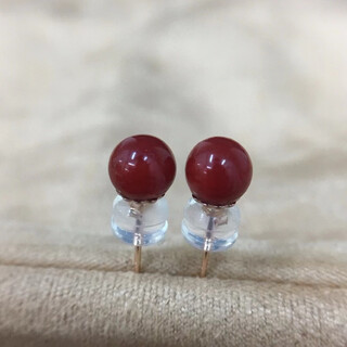 Zhaohao ox blood bead coral stud earrings 18k gold set with 5.7mm