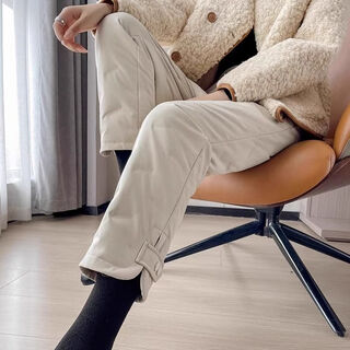 Duck duck cotton pants women's winter 2025 new style outer wear fashion high waist windproof and cold proof straight workwear down cotton pants beige high quality m 80-100jin jin is equal to 0.5 kg