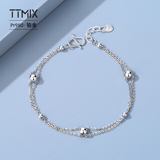 Ttmix platinum bracelet for women pt950 round beads double platinum bracelet romantic birthday gift for girlfriend 3.3-3.5g 16+2cm