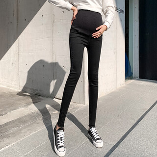 Nanding yage maternity jeans spring and autumn belly supporting small leg pants wear slimming pencil pants spring and autumn nine-point pants maternity pants pure black 2xl 130-160jin jin is equal to 0.5 kg