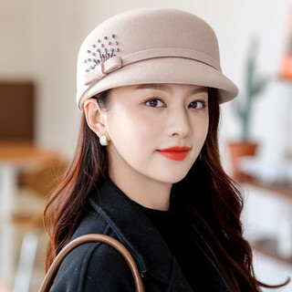 Lanshimengdai (lanshimengdai) hat women's autumn and winter woolen hat korean style casual woolen felt hat versatile fashion fashionable face small beret light khaki