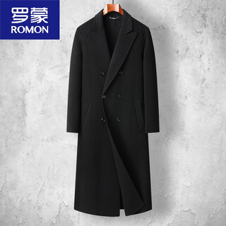 Romon double-sided wool coat men's long 2025 new over-the-knee casual double-breasted windbreaker wool woolen coat 9251 black 90 wool m