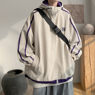 New or mode hooded charger jacket men's early spring and autumn new mountaineering windproof high street couple casual puff handsome jacket men's apricot xl