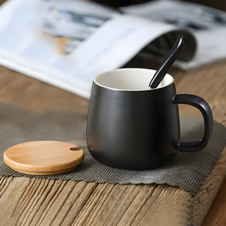 Dining general ceramic mug with spoon and cover coffee cup martin cup couple cup milk cup breakfast cup black