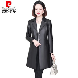 Pierre cardin haining genuine leather jacket for women 2025 new spring and autumn mother's wear first layer sheepskin windbreaker mid-length suit jacket black l suitable for 100-109 jin jin equals 0.5 kg