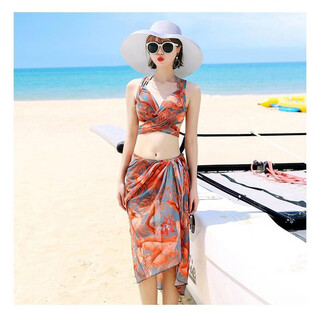 Hanyun swimsuit women's sexy underwire push-up bikini three-piece new fashion slim seaside hot spring swimsuit malachite green xl