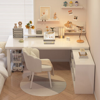Liku corner desk student home writing desk dresser office desk l-shaped desk bookshelf integrated bedroom computer desk recommended left and right interchangeable cloud white 120*80cm